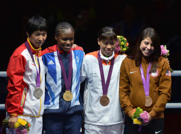 Mary Kom with historic bronze medal