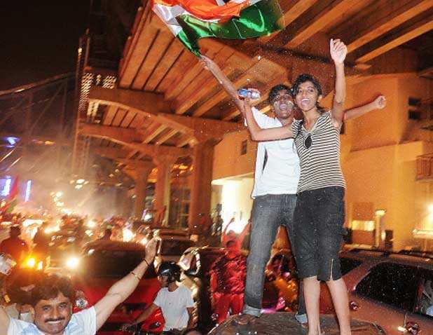 Fans celebrate Team India's win