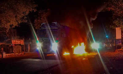 Three parked trucks gutted at Gultekdi in Pune